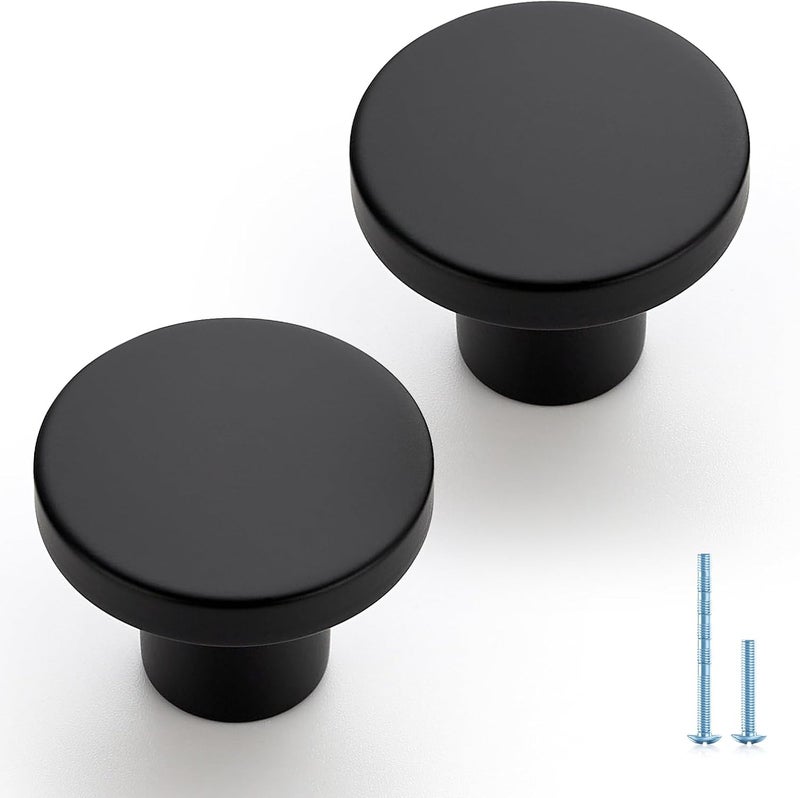 JOY DECOR 2 Pack Black Cabinet Knobs, Matte Black Kitchen Cabinet Knobs, 1-1/5 Inch Round Drawer Pulls, Kitchen Hardware for Dresser Drawers Closets - Image 1